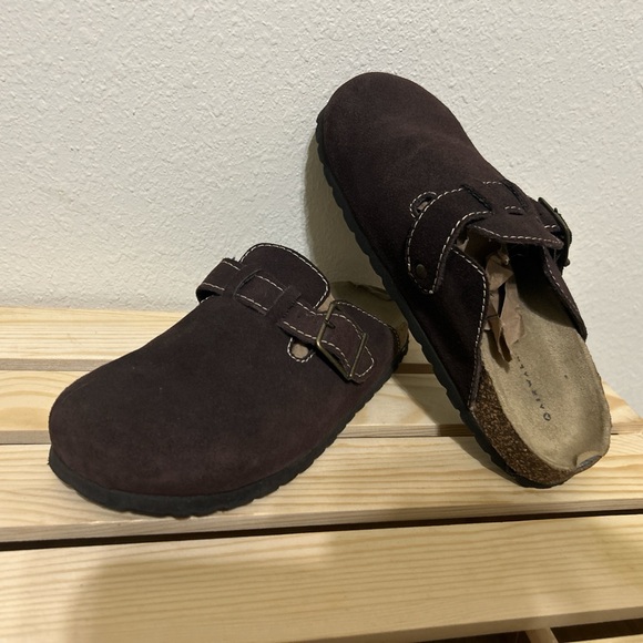 Airwalk Chocolate Brown Suede Leather Clogs with Buckle Detail - Picture 5 of 5